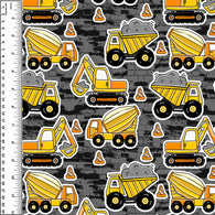 Construction Vehicles Brick Wall Brushed Microfiber Toweling