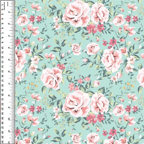 Remnant Floral on Mint 17” Cotton Spandex