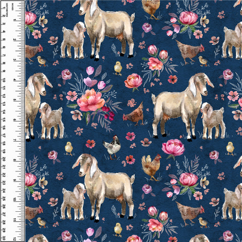 Goat Floral Navy Woven Cotton