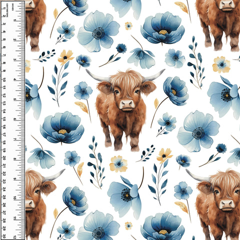 PREORDER Highland Cow Blue Waterglass Floral