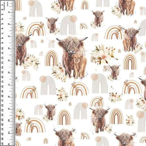 Remnant Highland Cow Rainbow Floral 38" Squish