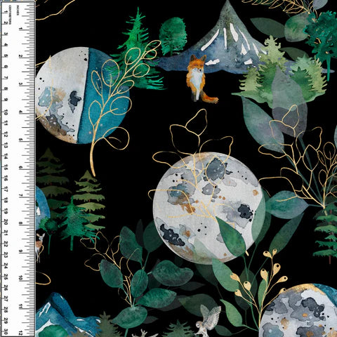 Remnant Moonlit Animals on Black 36” Bamboo Cotton Spandex Jersey