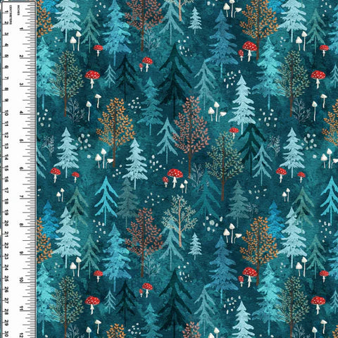 Remnant Mushroom Forest Teal 18" Cotton French Terry