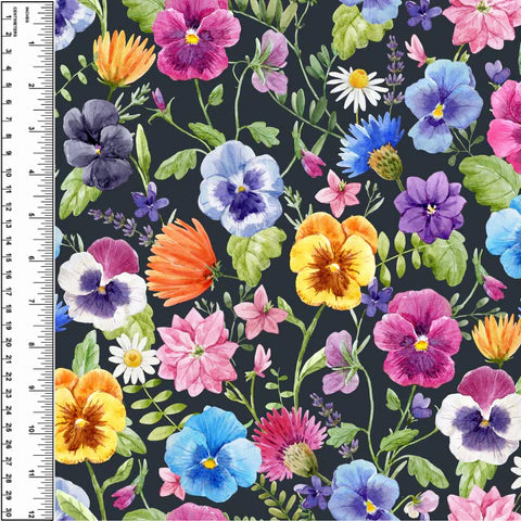 Remnant Rainbow Pansies 18” Cotton Spandex