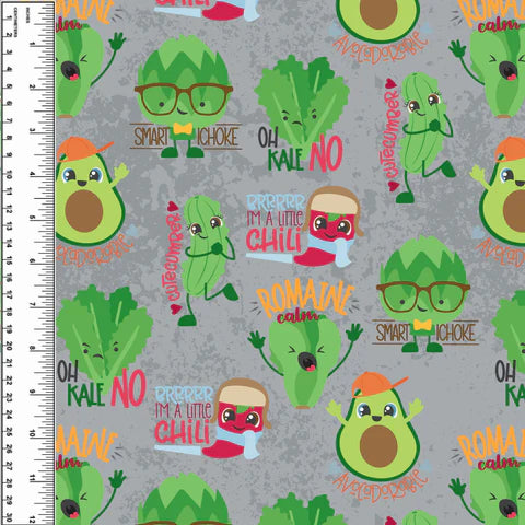 Remnant Veggie Puns Grey 37” Cotton French Terry