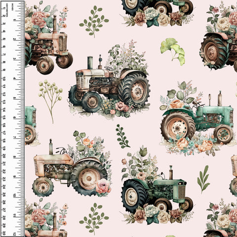 Vintage Floral Tractors Cotton Spandex