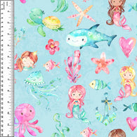 Watercolour Mermaid Sea Life Brushed Microfiber Toweling