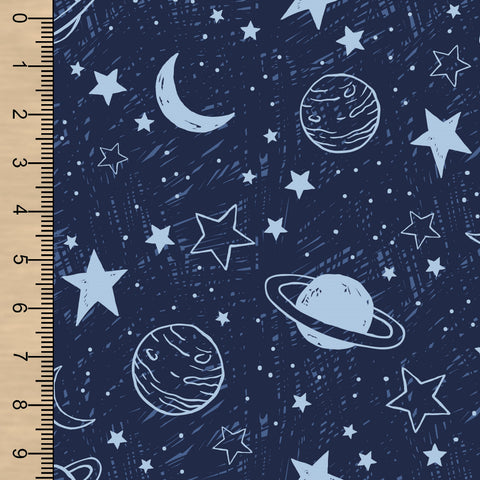 Planets Blue Woven Cotton